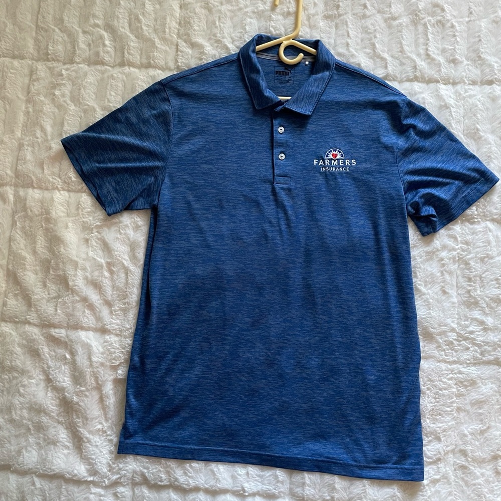 Men’s Blue Puma Polo Shirt with Farmers Insurance Logo on Chest